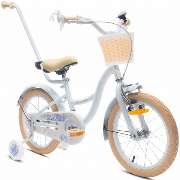 sun baby FLOWER BIKE Barncykel 16 tum - Korg, Handtag, Sidohjul - Ljusblå