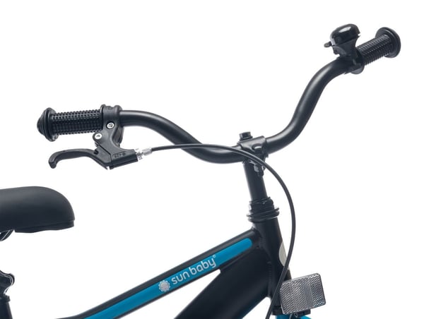 sun baby TRACKER BIKE Barncykel 16 tum - Justerbar sadel och styre, Klocka, Stödhjul - Blå Neon
