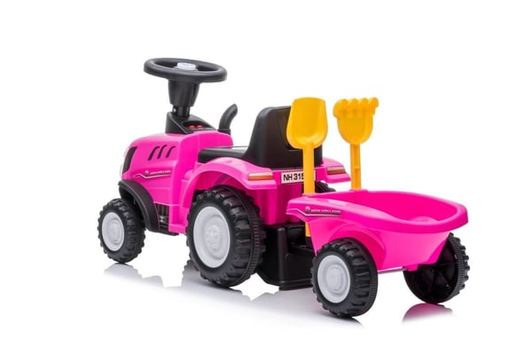Polkutraktori perävaunulla New Holland vaaleanpunainen Sun Baby