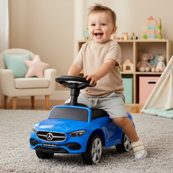 Sun Baby potkuri Mercedes C-Class, sininen, äänellinen ohjauspyörä, säilytystila, 12 kk+, 25 kg