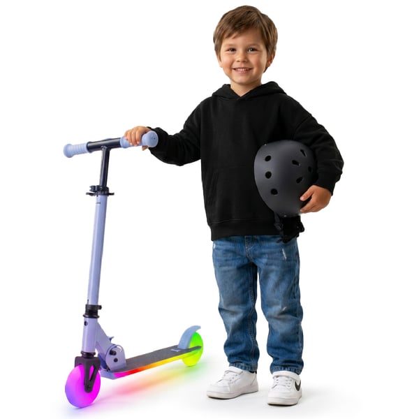 sun baby LUMI RIDE Sparkcykel Barn 2 hjul, trehjuling skoter från 3 år, LED - 7 färger, 20 program - 3 nivåer av styrhöjdsjustering, fotbroms, avtagba