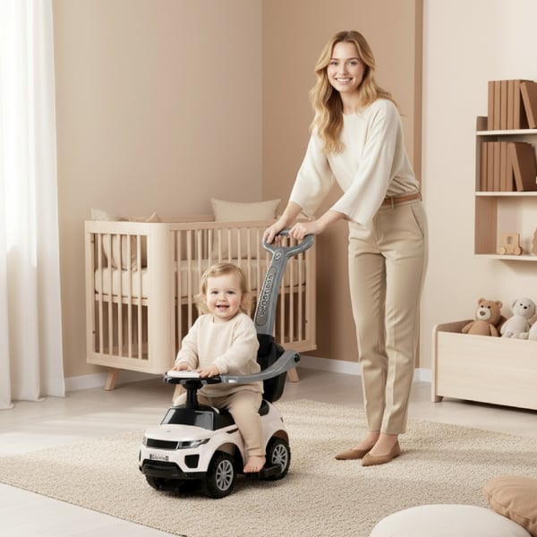 Työntövaunu lapsille lasten auto Sport Car valkoinen Sun Baby