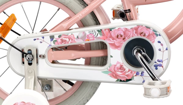 Flower Bike Pigecykel til en pige 12 14 16 tommer, Børnecykel 2-6 år, Børnecykel med støttehjul, skubbestang, justerbar sadel og styr (Pink, 14 tommer)