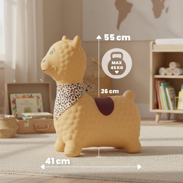 Sun Baby hyppelypallo Alpakka beige lapsille, pumppu ja bandana, 12m+, maks. kuorma 45 kg