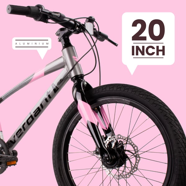 Verdant Alu Bike Lasten pyörä pojille 20 tuuman Valinnainen pyöräkoko 6 nopeuden Shimano Lasten pyörä 6-10 vuotta (Grafiitti Pinkki)