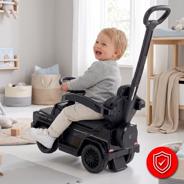 SUN BABY Gåbil til børn Mercedes-Benz Klasa G fra 1 år med skubbestang, opbevaring under sædet, lydfunktion, op til 25 kg sort