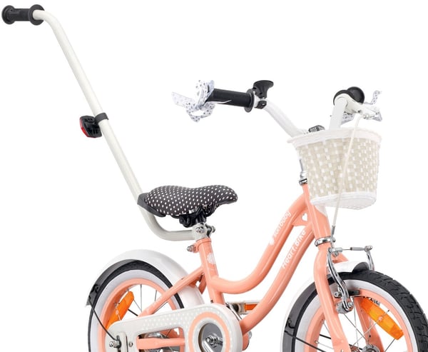 Heart Bike Pigecykel 12 14 16 tommer, Børnecykel 2-6 år, Børnecykel med støttehjul, skubbestang, justerbar sadel og styr (Abrikos, 14 tommer)