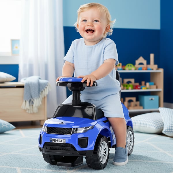 Sun Baby työntöajoneuvo lapselle 12 kk+ äänillä ja lokeroilla, sininen