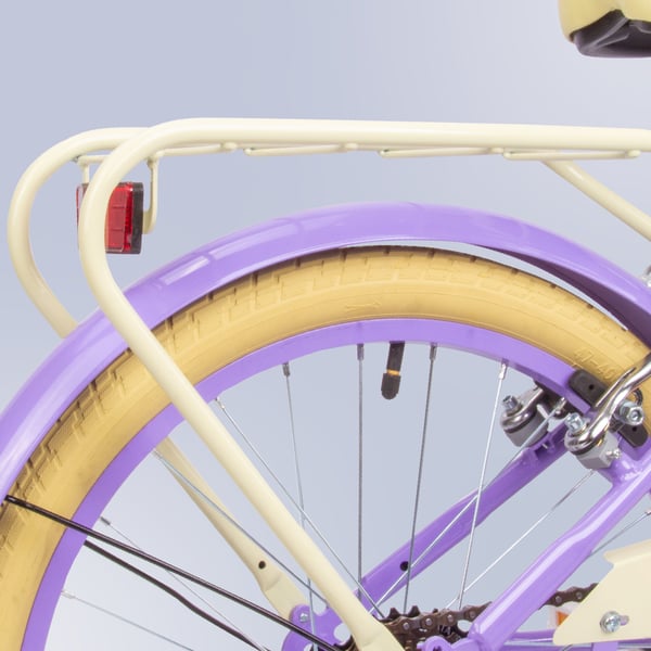 sun baby FLOWER BIKE Barncykel 20 tum - 6 växlar, V-bromsar, pakethållare, stänkskärmar, justerbar styre och sadel - Lavendel