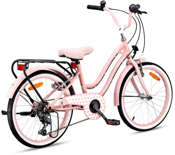 Heart Bike Pigecykel 20 tommer, 6 til 10 år, Shimano gear, børnecykel til drenge (Pink)