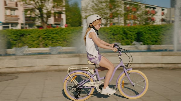 sun baby FLOWER BIKE Barncykel 20 tum - 6 växlar, V-bromsar, pakethållare, stänkskärmar, justerbar styre och sadel - Lavendel