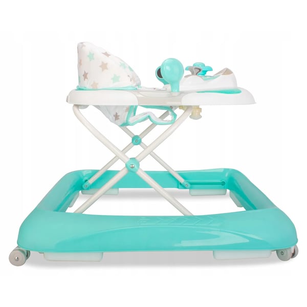 SUN BABY Gåstol för barn 6-12 månader med mjuka 360° svängbara hjul och säkerhetsstopp, upp till 12 kg turkos