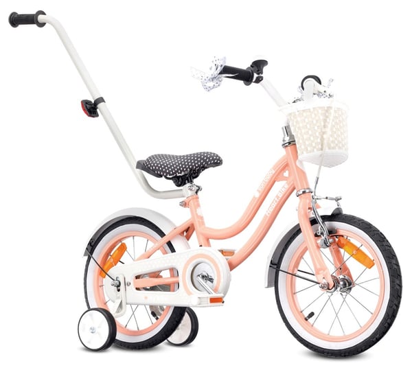 Heart Bike Pigecykel 12 14 16 tommer, Børnecykel 2-6 år, Børnecykel med støttehjul, skubbestang, justerbar sadel og styr (Abrikos, 14 tommer)