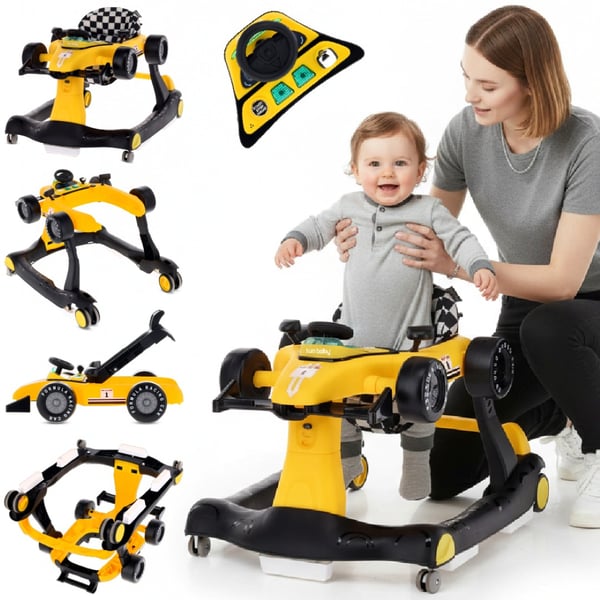 Sun Baby vauvan kävelytuoli 3-in-1 Formula 1, keltainen, 6-12 kk, max 12 kg