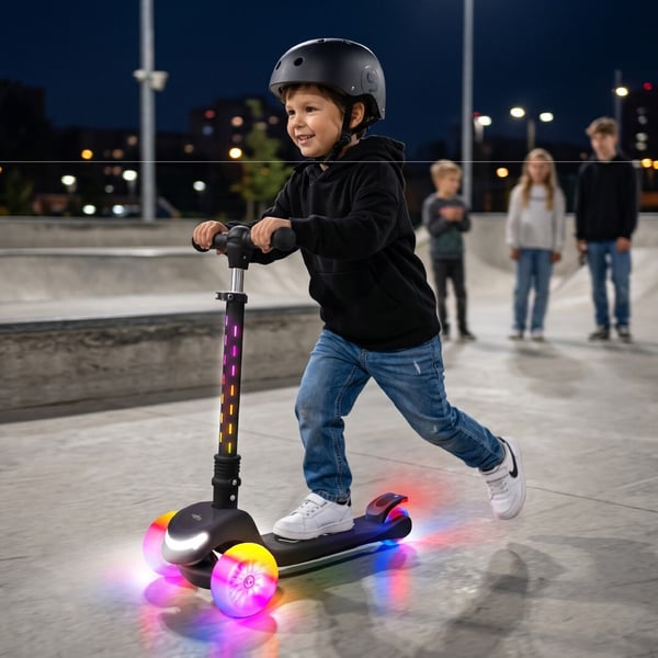 Sun Baby kolmipyöräinen tasapainoskootteri LUMI RIDE, LED 7 väriä, 20 ohjelmaa, säädettävä, taittuva, musta