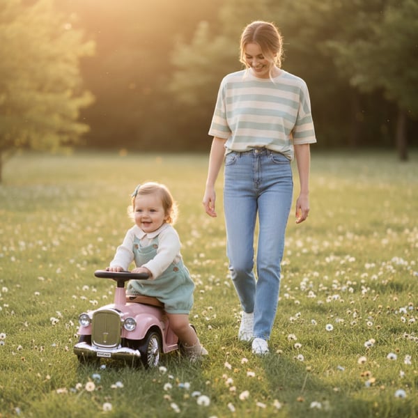 Työntövaunu lapsille lasten auto Retro vaaleanpunainen  Sun Baby