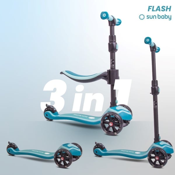 Sun Baby Flash 3in1 LED - tasapainoskootteri lapsille, pulveri vaaleanpunainen