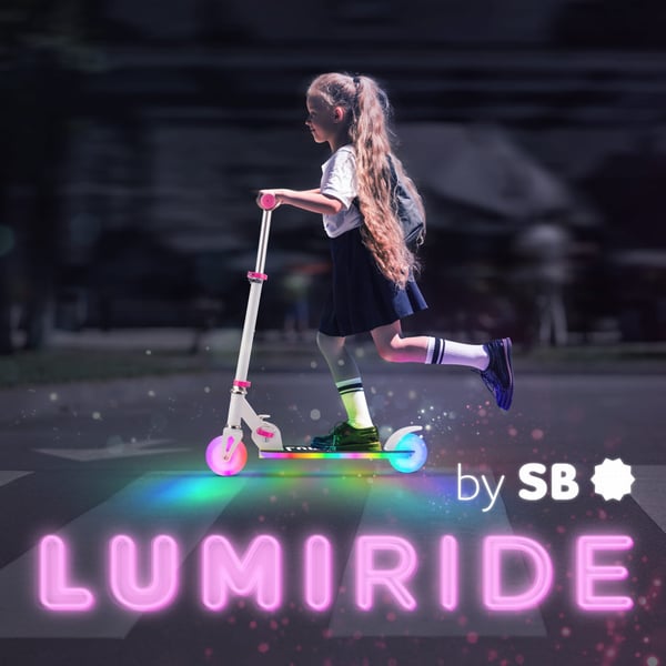 sun baby LUMI RIDE Sparkcykel Barn 2 hjul, trehjuling skoter från 3 år, LED - 7 färger, 20 program - 3 nivåer av styrhöjdsjustering, fotbroms, avtagba