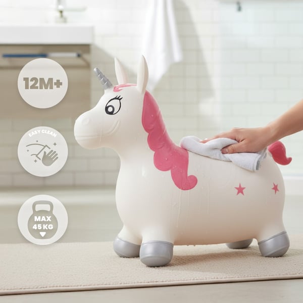 Sun Baby hoppdjur för barn Enhörning Kelly + pump, 1+, max 45 kg, BPA Free