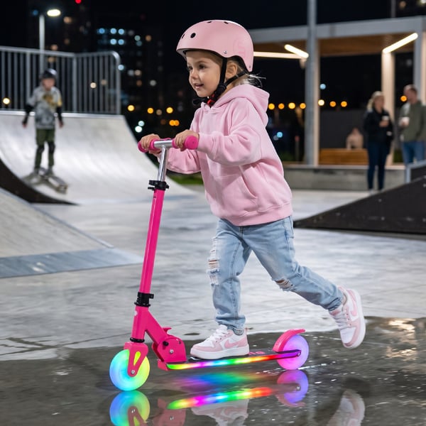 sun baby LUMI RIDE Sparkcykel Barn 2 hjul, trehjuling skoter från 3 år, LED - 7 färger, 20 program - 3 nivåer av styrhöjdsjustering, fotbroms, avtagba