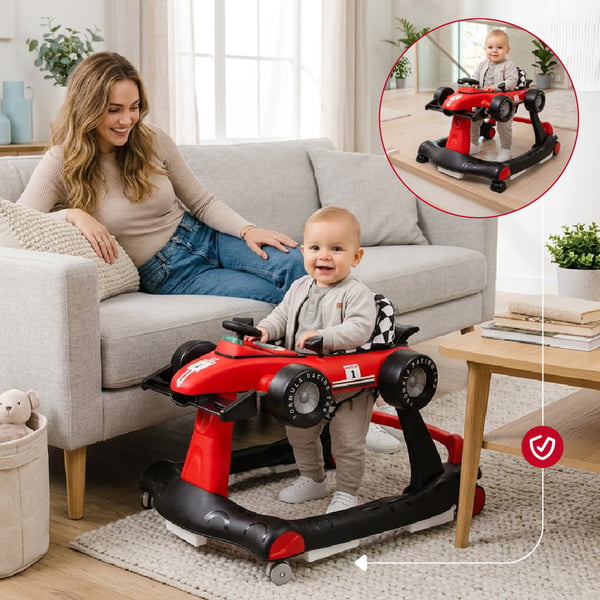 Interaktiv gåstol, åk-leksak, skjut-leksak, Formel 1 racerbilsmodell 3-i-1, röd Sun Baby