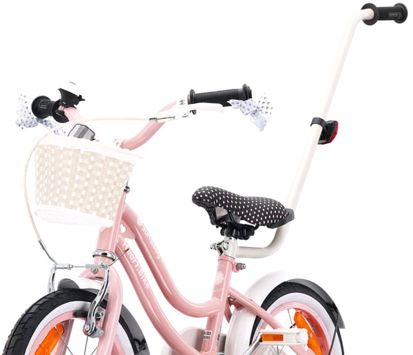 Heart Bike Flickcykel för en flicka 12 14 16 tum, Barncykel 2-6 år, Barncykel med stödhjul, pushbar, justerbar sadel och styre (Pink, 14 tum)
