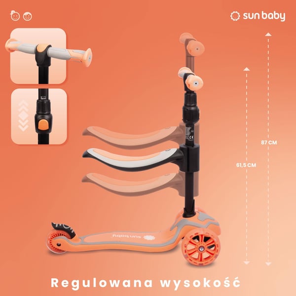 Flash 3in1 LED-tasapainoskootteri lapsille - sun baby hulajnoga trójkołowa balansowa 3w1