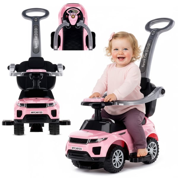 Työntövaunu lapsille lasten auto Sport Car vaaleanpunainen Sun Baby