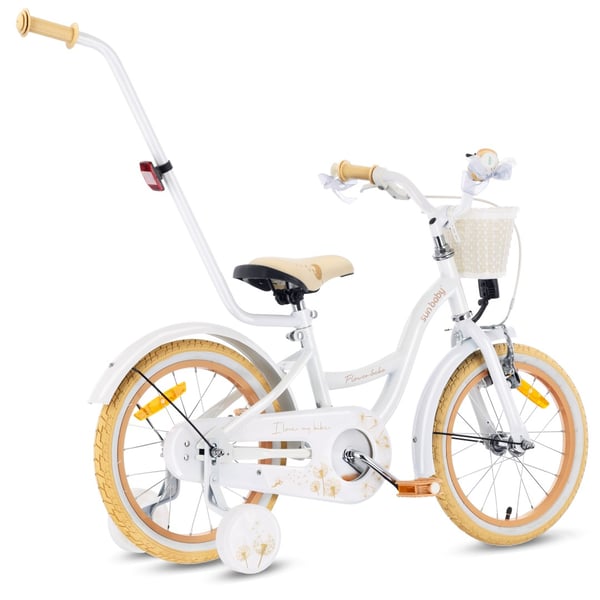 Tytön polkupyörä 16 tuuman Työnnä pyörä sivupyörät Kukka pyörä Puhallin valkoinen beige Sun Baby