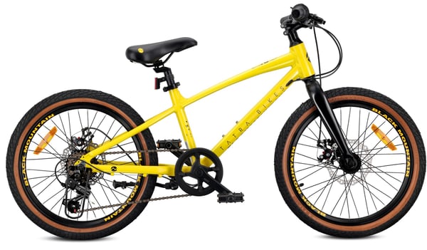TATRA BIKES Barncykel 20 tum - 6 växlar Shimano - lätt aluminium, justering av styrhöjd, skivbromsar - Gul