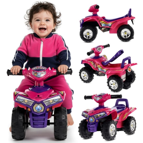 Sun Baby quadgåstol för barn, lila - ljud och ljus, 12 mån+, maxvikt 25 kg, förvaringsfack