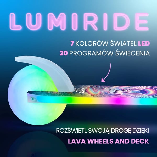 Taitettava kaksipyöräinen potkulauta lapsille, säädettävä, Lumiride LED 7 väriä/20 ohjelmaa, Unicorn, 73-85 cm, musta, Sun Baby