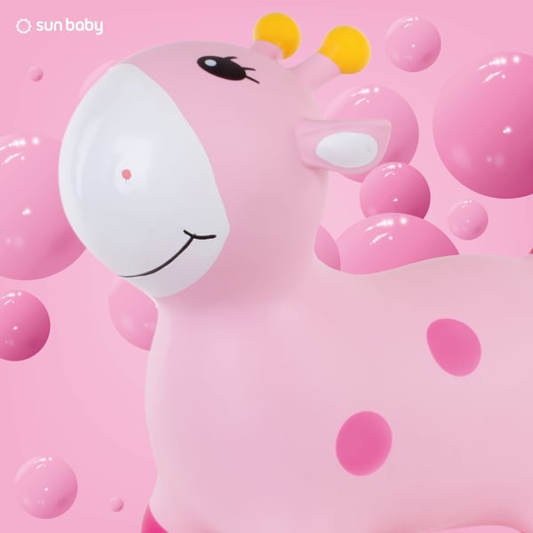Sun Baby hoppdjur gummi för barn Giraff rosa + pump, 12m+, max 45 kg