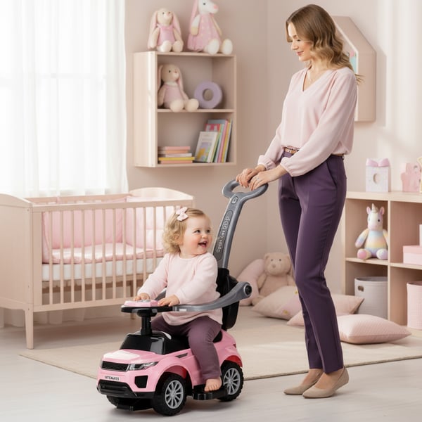 Työntövaunu lapsille lasten auto Sport Car vaaleanpunainen Sun Baby