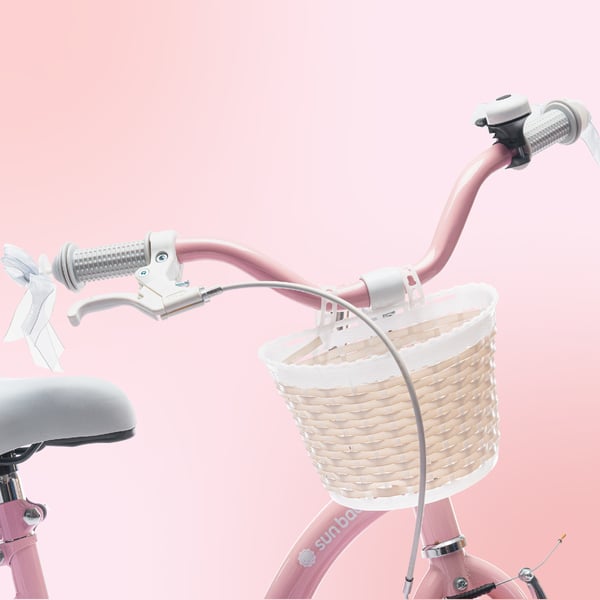 FLOWER BIKE Polkupyörä tytölle 14 tuumaa, työntötanko, sivupyörät, kori, vaaleanpunainen