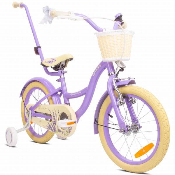 FLOWER BIKE Polkupyörä tytölle 16 tuumaa, työntötanko, sivupyörät, kori, violetti FLOWER BIKE Polkupyörä tytölle 16 tuumaa, työntötanko, sivupyörät, kori, violetti