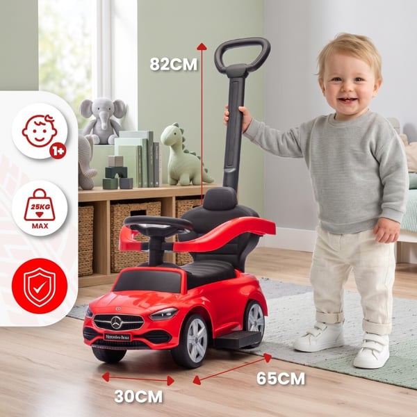 Sun Baby potkuauto Mercedes-Benz C-Class - puskija, kaari ja jalkatuet, punainen