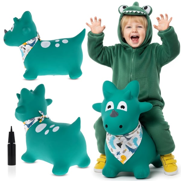 Sun Baby hoppdjur Dino för hoppning, grön + pump + bandana, 12m+, max belastning 45 kg