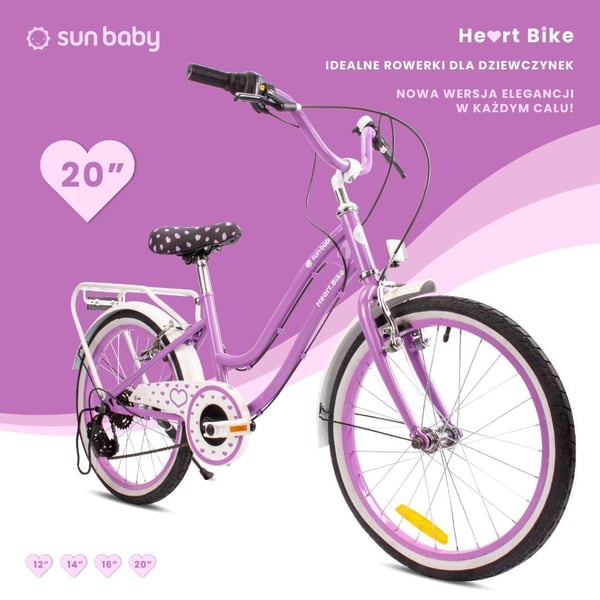 Heart Bike Pigecykel 20 tommer, 6 til 10 år, Shimano gear, børnecykel til drenge (Lilla)