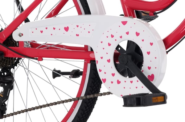 Heart Bike Tyttöjen polkupyörä 24 tuumaa, 8–12-vuotiaille, vadelma, lastenpolkupyörä 7 vaihteella, tavarateline, metalliset lokasuojat, V-jarru