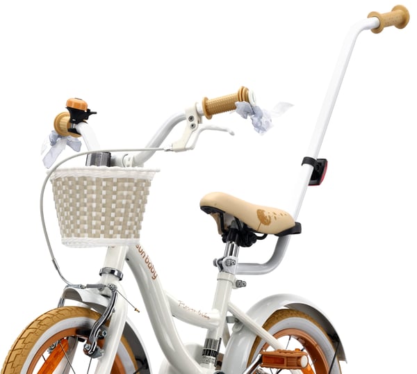 Flower Bike Flickcykel för en flicka 12 14 16 tum, Barncykel 2-6 år, Barncykel med stödhjul, pushbar, justerbar sadel och styre (Vit Beige, 14 Tum)