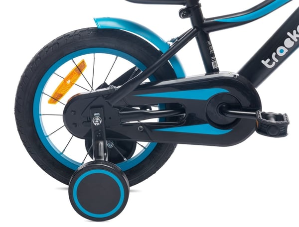 sun baby TRACKER BIKE Barncykel 16 tum - Justerbar sadel och styre, Klocka, Stödhjul - Blå Neon