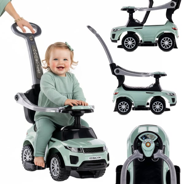 Sun Baby työntöistuin kädensijalla ja tukikaarella Sport Car, salvia, 24 kk+, kantavuus 27 kg
