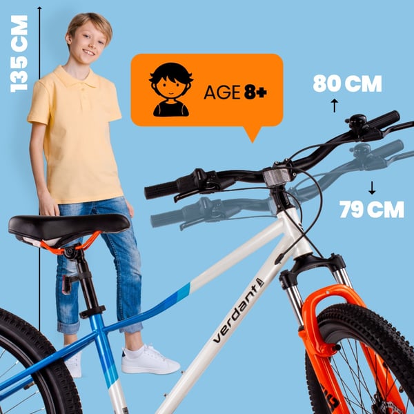 sun baby VERDANT BIKE Børnecykel 24 tommer - 7 gear, støddæmpere, skivebremser, ringeklokke - Hvid-blå