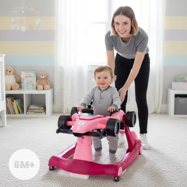 Sun Baby gåstol-åkbil-push 3-i-1 Formel 1, rosa, 6-12 m, upp till 12 kg
