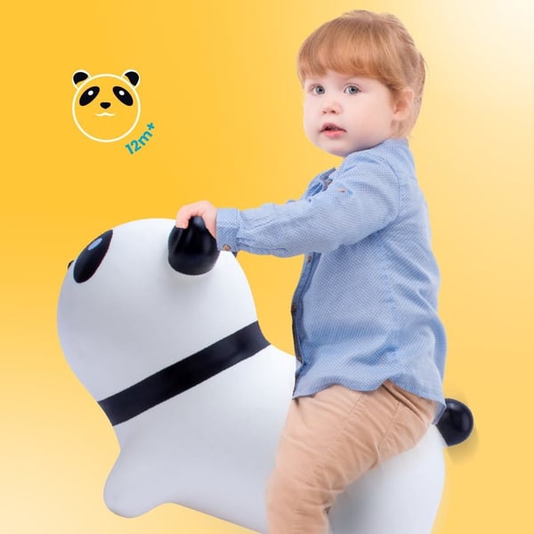 Sun Baby hyppypallo lapsille Panda valkoinen 12m+ pumpulla, kantavuus 45 kg