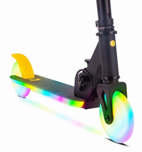 LUMI RIDE Scooter Kids 2 pyörää Musta ja keltainen, kolmipyöräinen skootteri 3-vuotiaille, LED, 3 tasoa ohjaustangon korkeuden säätöä, jalkajarru