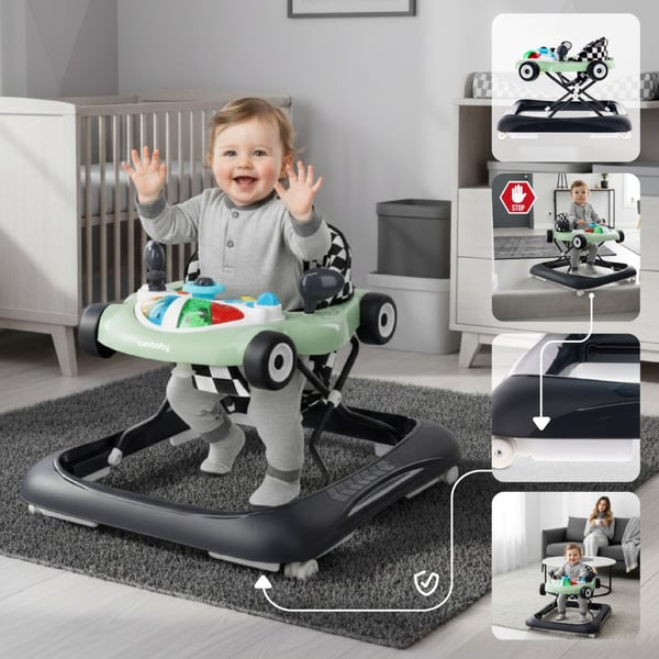 Interaktiivinen lasten kävelijä, salvia-mustavärinen kilpa-auto
