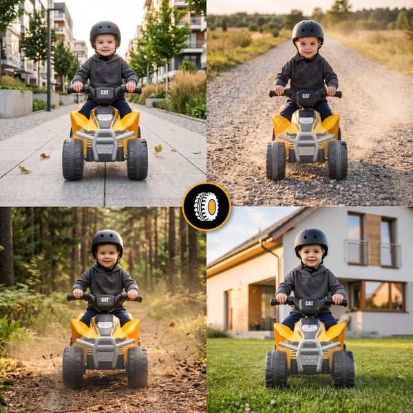 Sun Baby batteridrivet fordon för barn CAT TRX quad 6V 4,5Ah 30W, LED, gul