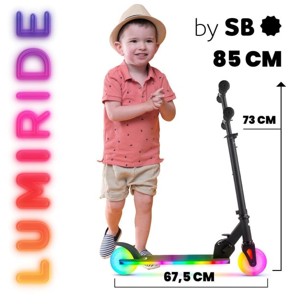 LUMI RIDE Skootteri Lapset 2 pyörää Musta, kolmipyöräinen skootteri 3-vuotiaille, LED, 3 tasoa ohjaustangon korkeuden säätöä, jalkajarru